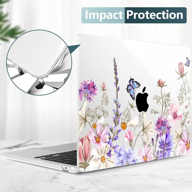 DONGKE Compatible with M4 MacBook Air 15 inch Case 2025 2024 2023 A3241 A3114 A2941 M3 M2 Liquid Retina Display Touch ID, Plastic Hard Case & Keyboard Skin & Screen Protector - Butterfly Floral - Image 5
